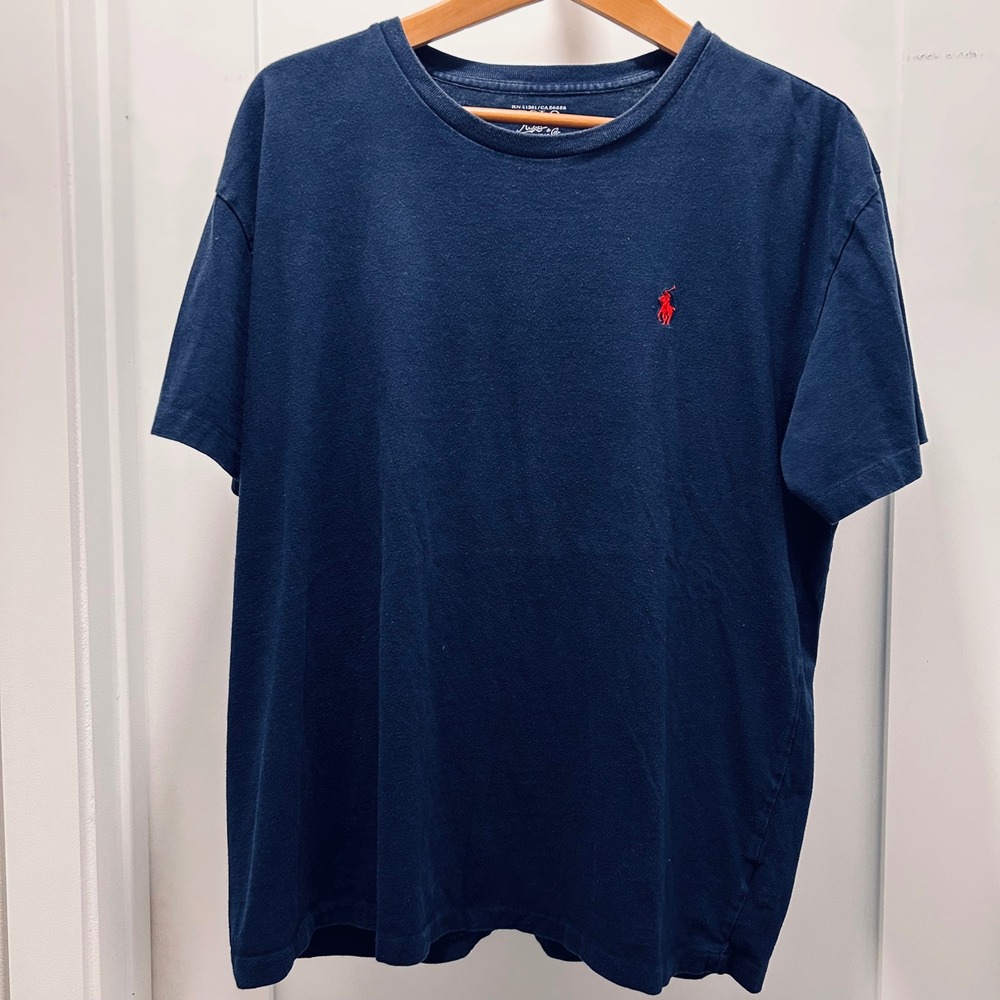Polo Ralph Lauren Crewneck T-Shirt Men Large Navy Blue Short Sleeve Red Pony - Picture 2 of 11